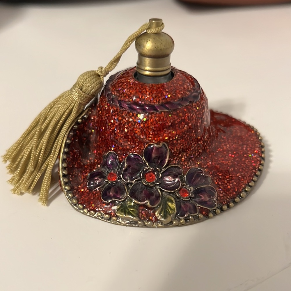 Vintage Spoontiques Pewter and Sparkling Red Perfume Bottle